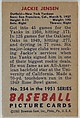 Jackie Jensen, Outfield, New York Yankees, from Picture Cards, series 5 (R406-5) issued by Bowman Gum, Issued by Bowman Gum Company, Commercial color lithograph