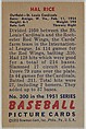 Issued by Bowman Gum Company | Hal Rice, Outfield, St. Louis Cardinals ...