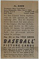 Al Dark, Shortstop, New York Giants, from Picture Cards, series 6 (R406-6) issued by Bowman Gum, Issued by Bowman Gum Company, Commercial color lithograph