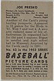 Issued by Bowman Gum Company | Joe Presko, Pitcher, St. Louis Cardinals ...