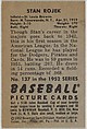 Issued by Bowman Gum Company | Stan Rojek, Infield, St. Louis Browns ...