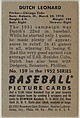 Issued by Bowman Gum Company | Dutch Leonard, Pitcher, Chicago Cubs ...