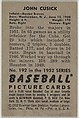John Cusick, Infield, Boston Braves, from Picture Cards, series 6 (R406-6) issued by Bowman Gum, Issued by Bowman Gum Company, Commercial color lithograph