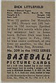 Dick Littlefield, Pitcher, Detroit Tigers, from Picture Cards, series 6 (R406-6) issued by Bowman Gum, Issued by Bowman Gum Company, Commercial color lithograph