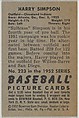 Harry Simpson, Outfield, Cleveland Indians, from Picture Cards, series 6 (R406-6) issued by Bowman Gum, Issued by Bowman Gum Company, Commercial color lithograph
