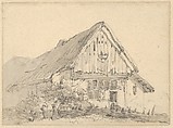 A Farm Building, Emanuel Murant Dutch, Black chalk, brush and gray wash; framing line in black chalk or graphite