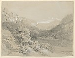 A View of Cavi in the Sabine Hills, Louis Gurlitt  German, Graphite, heightened with white gouache, on light brown paper