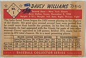Davey Williams, 2nd Base, New York Giants, from Collector Series, Colors set, series 7 (R406-7) issued by Bowman Gum, Issued by Bowman Gum Company, Commercial color lithograph