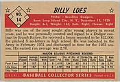 Issued by Bowman Gum Company, Billy Loes, Pitcher, Brooklyn Dodgers, from  Collector Series, Colors set, series 7 (R406-7) issued by Bowman Gum