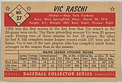 Vic Raschi, Pitcher, New York Yankees, from Collector Series, Colors set, series 7 (R406-7) issued by Bowman Gum, Issued by Bowman Gum Company, Commercial color lithograph