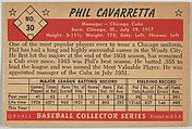 Issued by Bowman Gum Company, Phil Cavarretta, Manager, Chicago Cubs, from  Collector Series, Colors set, series 7 (R406-7) issued by Bowman Gum