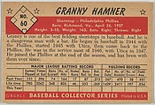Granny Hamner, Shortstop, Philadelphia Phillies, from Collector Series, Colors set, series 7 (R406-7) issued by Bowman Gum, Issued by Bowman Gum Company, Commercial color lithograph
