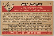 Curt Simmons, Pitcher, Philadelphia Phillies, from Collector Series, Colors set, series 7 (R406-7) issued by Bowman Gum, Issued by Bowman Gum Company, Commercial color lithograph