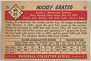 Mickey Grasso, Catcher, Washington Senators, from Collector Series, Colors set, series 7 (R406-7) issued by Bowman Gum, Issued by Bowman Gum Company, Commercial color lithograph