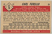 Carl Furillo, Outfield, Brooklyn Dodgers, from Collector Series, Colors set, series 7 (R406-7) issued by Bowman Gum, Issued by Bowman Gum Company, Commercial color lithograph