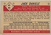 Jack Daniels, Outfield, Milwaukee Braves, from Collector Series, Colors set, series 7 (R406-7) issued by Bowman Gum, Issued by Bowman Gum Company, Commercial color lithograph