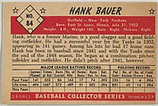 Hank Bauer, Outfield, New York Yankees, from Collector Series, Colors set, series 7 (R406-7) issued by Bowman Gum, Issued by Bowman Gum Company, Commercial color lithograph