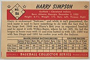 Harry Simpson, Outfield, Cleveland Indians, from Collector Series, Colors set, series 7 (R406-7) issued by Bowman Gum, Issued by Bowman Gum Company, Commercial color lithograph