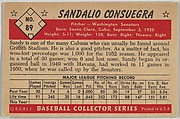 Sandalio Consuergra, Pitcher, Washington Senators, from Collector Series, Colors set, series 7 (R406-7) issued by Bowman Gum, Issued by Bowman Gum Company, Commercial color lithograph