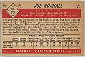 Joe Nuxhall, Pitcher, Cincinnati Reds, from Collector Series, Colors set, series 7 (R406-7) issued by Bowman Gum, Issued by Bowman Gum Company, Commercial color lithograph