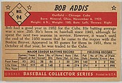Bob Addis, Outfield, Chicago Cubs, from Collector Series, Colors set, series 7 (R406-7) issued by Bowman Gum, Issued by Bowman Gum Company, Commercial color lithograph