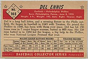 Del Ennis, Outfield, Philadelphia Phillies, from Collector Series, Colors set, series 7 (R406-7) issued by Bowman Gum, Issued by Bowman Gum Company, Commercial color lithograph