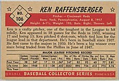 Ken Raffensberger, Pitcher, Cincinnati Reds, from Collector Series, Colors set, series 7 (R406-7) issued by Bowman Gum, Issued by Bowman Gum Company, Commercial color lithograph