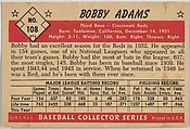 Bobby Adams, 3rd Base, Cincinnati Reds, from Collector Series, Colors set, series 7 (R406-7) issued by Bowman Gum, Issued by Bowman Gum Company, Commercial color lithograph