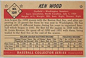 Ken Wood, Outfield, Washington Senators, from Collector Series, Colors set, series 7 (R406-7) issued by Bowman Gum, Issued by Bowman Gum Company, Commercial color lithograph
