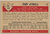 Toby Atwell, Catcher, Chicago Cubs, from Collector Series, Colors set, series 7 (R406-7) issued by Bowman Gum, Issued by Bowman Gum Company, Commercial color lithograph