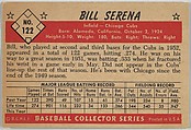 Bill Serena, Infield, Chicago Cubs, from Collector Series, Colors set, series 7 (R406-7) issued by Bowman Gum, Issued by Bowman Gum Company, Commercial color lithograph