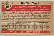 Willie Jones, 3rd Base, Philadelphia Phillies, from Collector Series, Colors set, series 7 (R406-7) issued by Bowman Gum, Issued by Bowman Gum Company, Commercial color lithograph