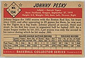 Johnny Pesky, Infield, Detroit Tigers, from Collector Series, Colors set, series 7 (R406-7) issued by Bowman Gum, Issued by Bowman Gum Company, Commercial color lithograph