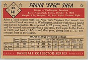 Frank "Spec" Shea, Pitcher, Washington Senators, from Collector Series, Colors set, series 7 (R406-7) issued by Bowman Gum, Issued by Bowman Gum Company, Commercial color lithograph