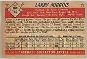 Larry Miggins, Outfield, St. Louis Cardinals, from Collector Series, Colors set, series 7 (R406-7) issued by Bowman Gum, Issued by Bowman Gum Company, Commercial color lithograph