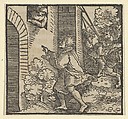 Rinaldo Robbed, Standing in front of the Widow's House, from The Decameron, Hans Schäufelein  German, Woodcut