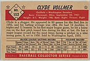 Clyde Vollmer, Outfield, Washington Senators, from Collector Series, Colors set, series 7 (R406-7) issued by Bowman Gum, Issued by Bowman Gum Company, Commercial color lithograph