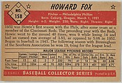 Howard Fox, Pitcher, Philadelphia Phillies, from Collector Series, Colors set, series 7 (R406-7) issued by Bowman Gum, Issued by Bowman Gum Company, Commercial color lithograph