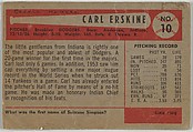 Issued by Bowman Gum Company, Carl Erskine, Pitcher, Brooklyn Dodgers,  from Name on Bat series, series 9 (R406-9) issued by Bowman Gum