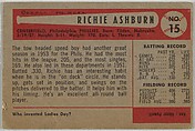 Issued by Bowman Gum Company  Richie Ashburn, Centerfield