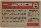 Vic Wertz, Outfield, Baltimore Orioles, from Name on Bat series, series 9 (R406-9) issued by Bowman Gum, Issued by Bowman Gum Company, Commercial color lithograph