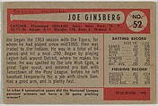 Joe Ginsberg, Catcher, Cleveland Indians, from Name on Bat series, series 9 (R406-9) issued by Bowman Gum, Issued by Bowman Gum Company, Commercial color lithograph
