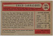 Chico Carrasquel, Shortstop, Chicago White Sox, from Name on Bat series, series 9 (R406-9) issued by Bowman Gum, Issued by Bowman Gum Company, Commercial color lithograph