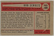 Bob Schultz, Pitcher, Pittsburgh Pirates, from Name on Bat series, series 9 (R406-9) issued by Bowman Gum, Issued by Bowman Gum Company, Commercial color lithograph
