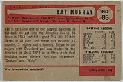 Ray Murray, Catcher, Philadelphia Athletics, from Name on Bat series, series 9 (R406-9) issued by Bowman Gum, Issued by Bowman Gum Company, Commercial color lithograph