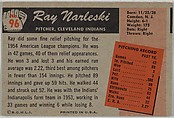 Ray Narleski, Pitcher, Cleveland Indians, from Color TV Set series, series 10 (R406-10) issued by Bowman Gum, Issued by Bowman Gum Company, Commercial color lithograph
