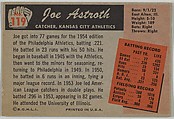 Joe Astroth, Catcher, Kansas City Athletics, from Color TV Set series, series 10 (R406-10) issued by Bowman Gum, Issued by Bowman Gum Company, Commercial color lithograph