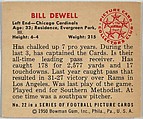 Card Number 22, Bill Dewell, Left End, Chicago Cardinals, from the Bowman Football series (R407-2) issued by Bowman Gum, Issued by Bowman Gum Company, Commercial color lithograph