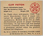 Card Number 24, Cliff Patton, Guard, Philadelphia Eagles, from the Bowman Football series (R407-2) issued by Bowman Gum, Issued by Bowman Gum Company, Commercial color lithograph