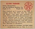 Card Number 28, Clyde Turner, Center, Chicago Bears, from the Bowman Football series (R407-2) issued by Bowman Gum, Issued by Bowman Gum Company, Commercial color lithograph